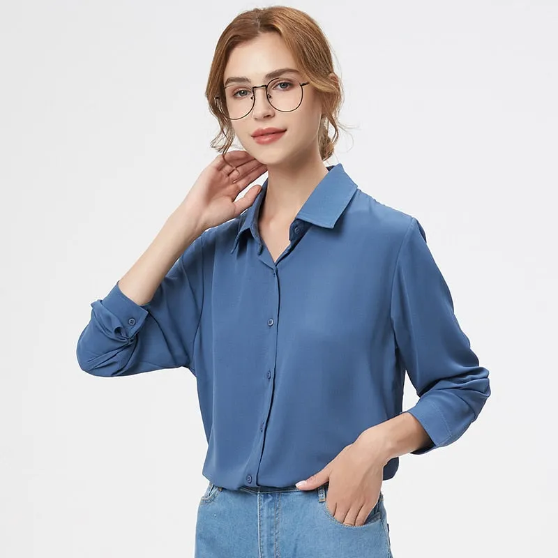 FashionSierra - Women Chiffon Shirts and Tops 
 Casual Solid Long Sleeve White Blouse Clothes