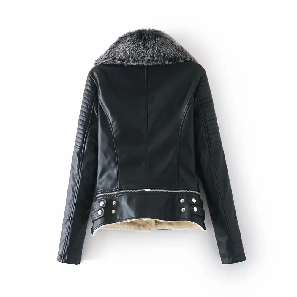 Faux Collar Leather Jacket