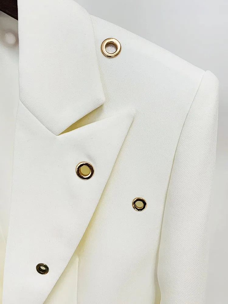 Fitted White Suit with Flared Trousers