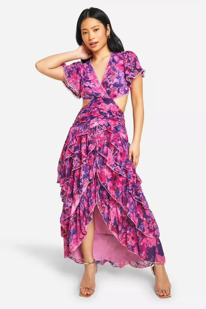 Floral dobby cut out maxi dress in multi