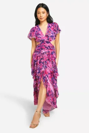 Floral dobby cut out maxi dress in multi