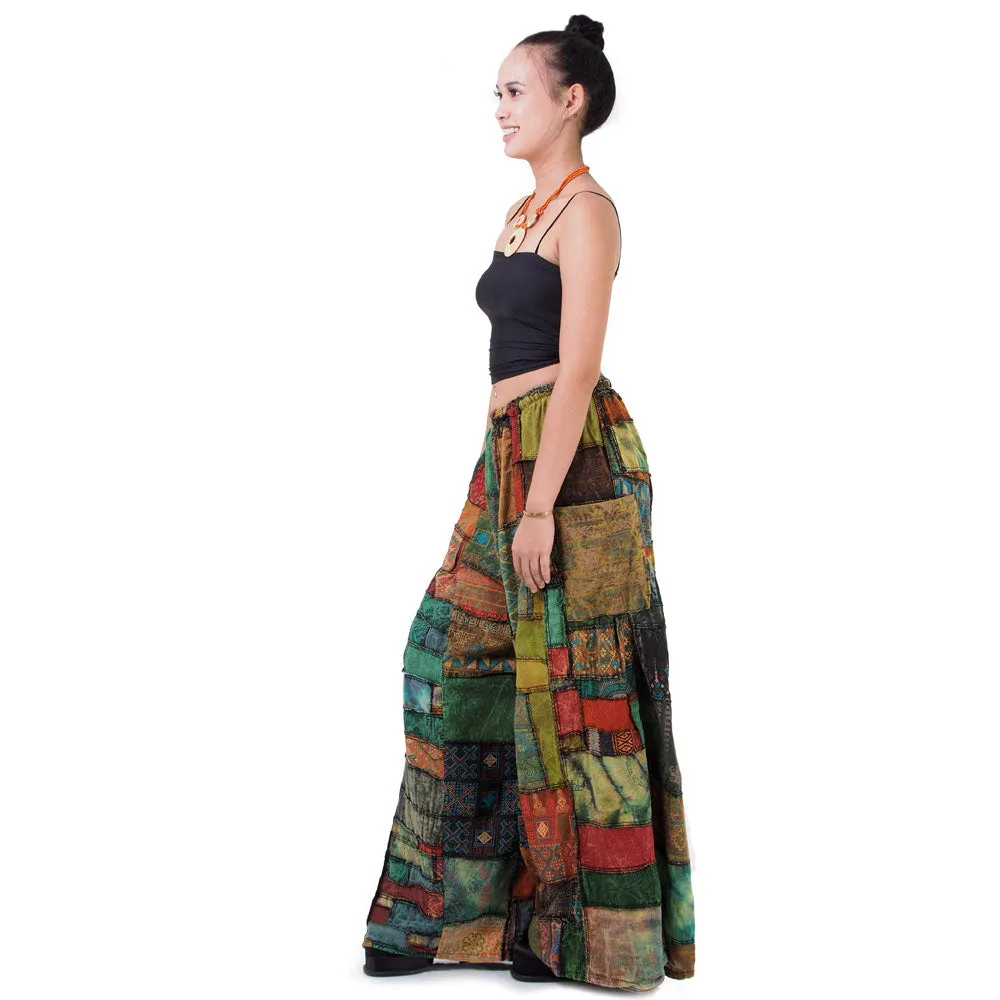 Forest Green Patchwork Wide-Leg Palazzo Pants