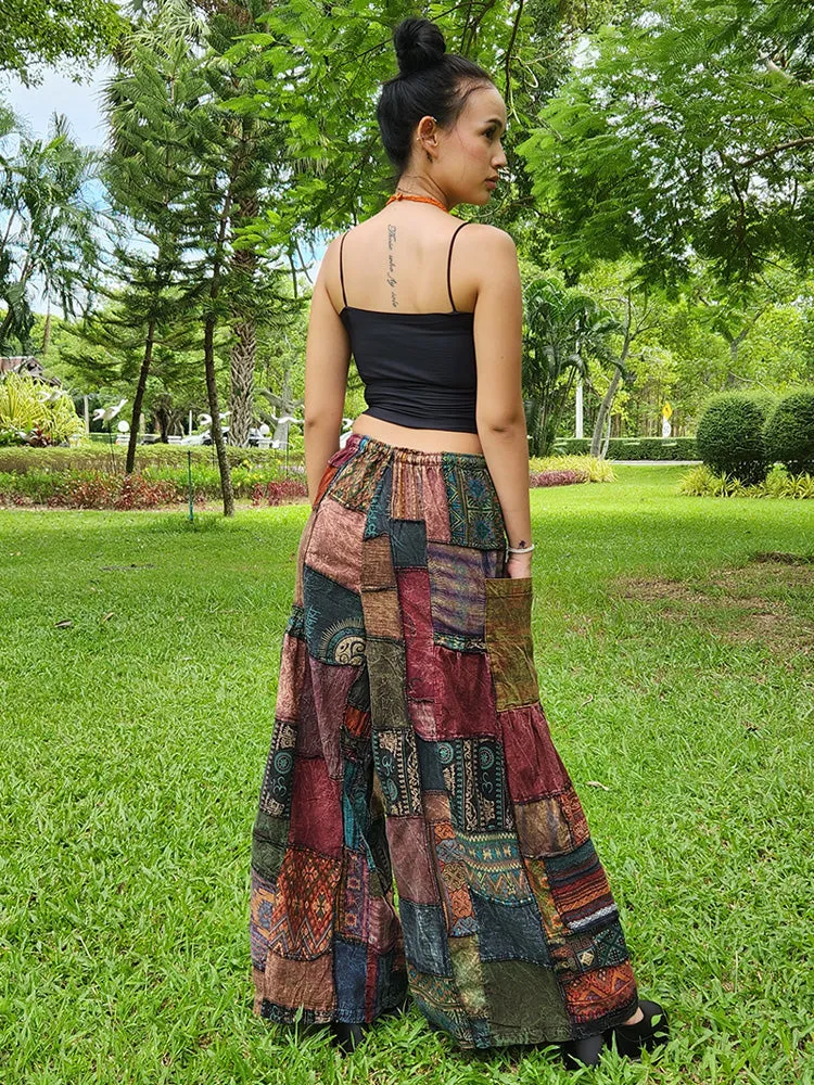 Forest Green Patchwork Wide-Leg Palazzo Pants