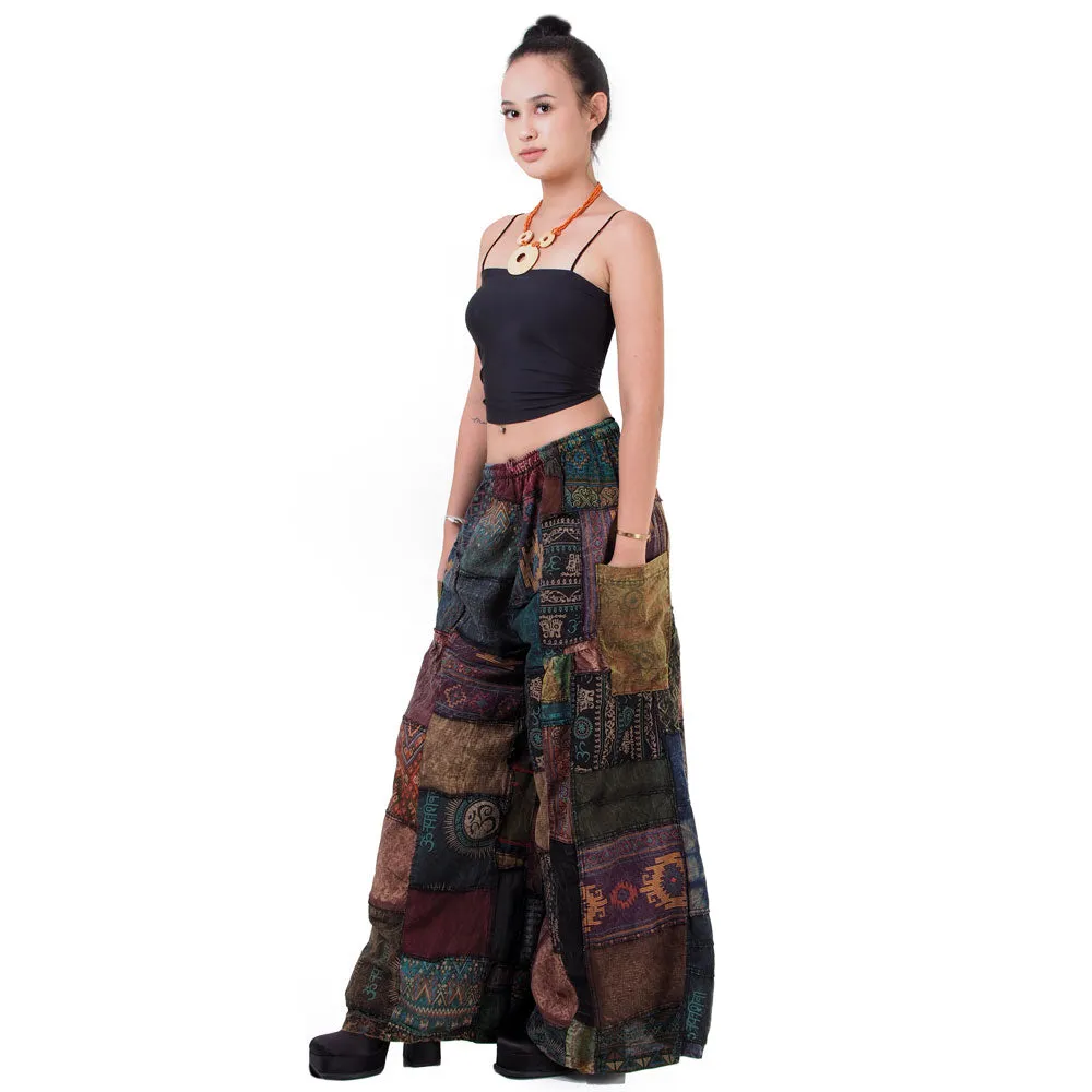 Forest Green Patchwork Wide-Leg Palazzo Pants