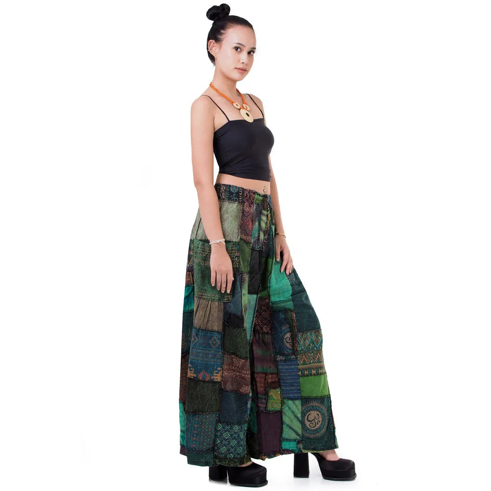 Forest Green Patchwork Wide-Leg Palazzo Pants