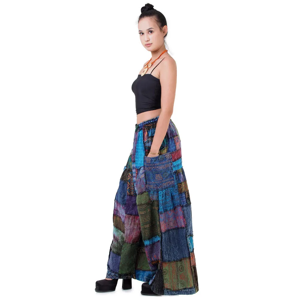 Forest Green Patchwork Wide-Leg Palazzo Pants