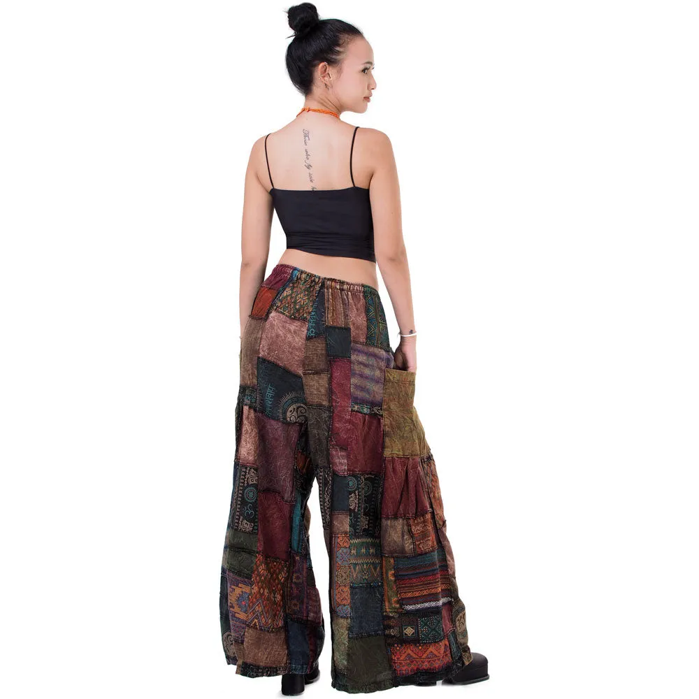 Forest Green Patchwork Wide-Leg Palazzo Pants