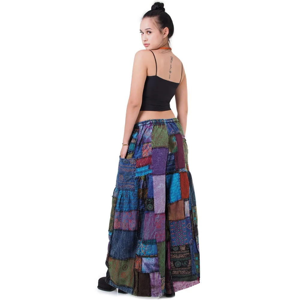 Forest Green Patchwork Wide-Leg Palazzo Pants