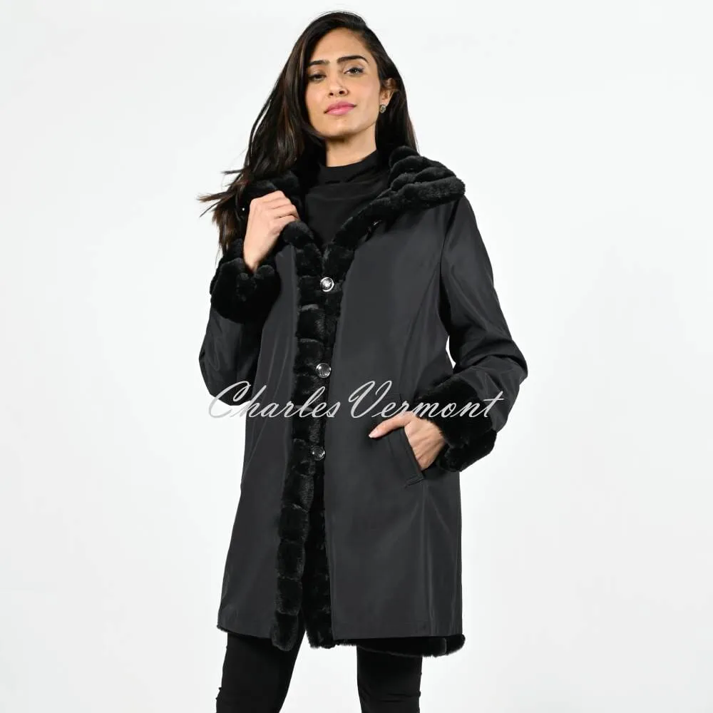 Frank Lyman Reversible Faux Fur Coat - Style 224530U (Black)