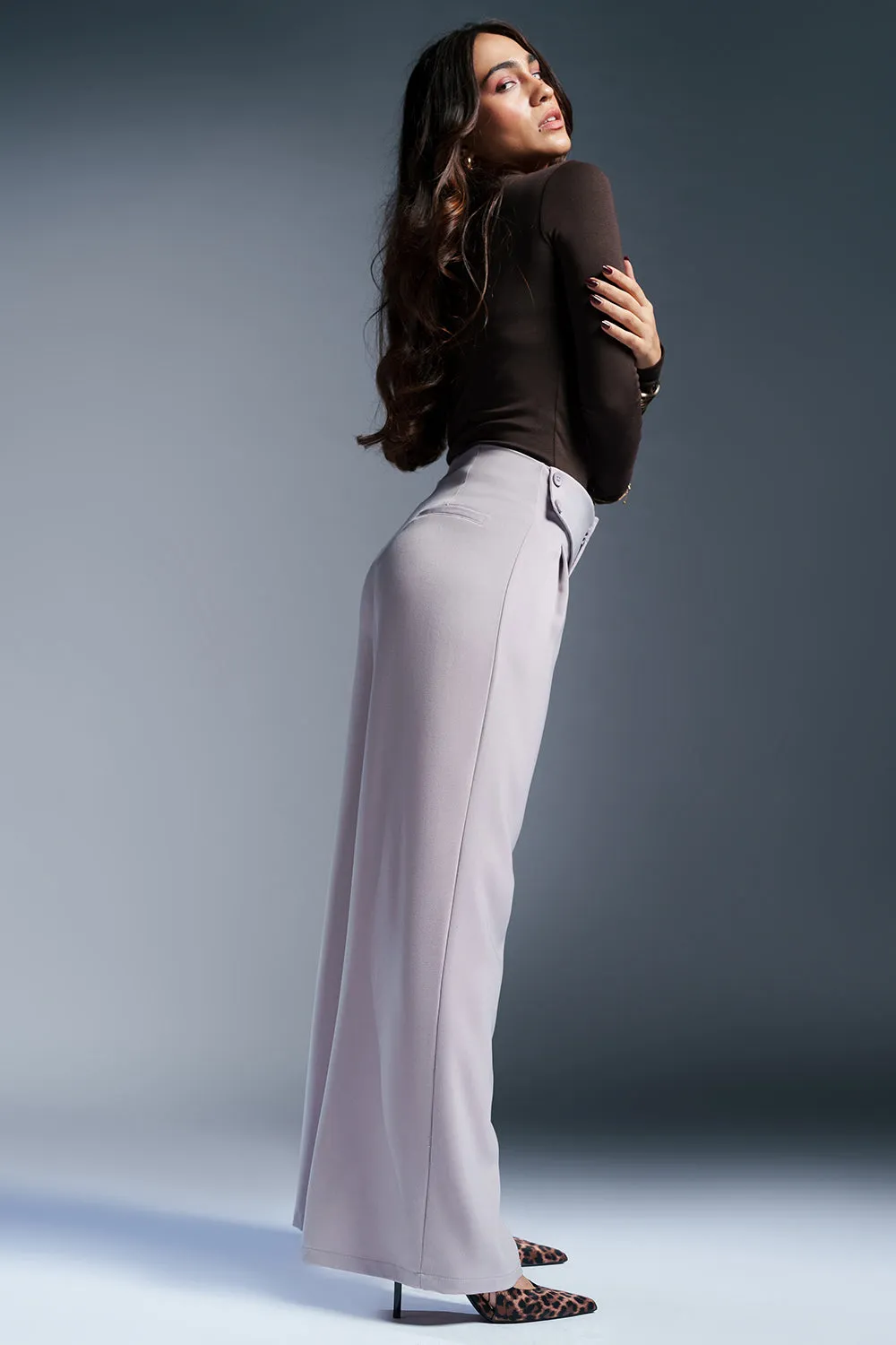 Gentle Grey Stylised Waist Korean Pants