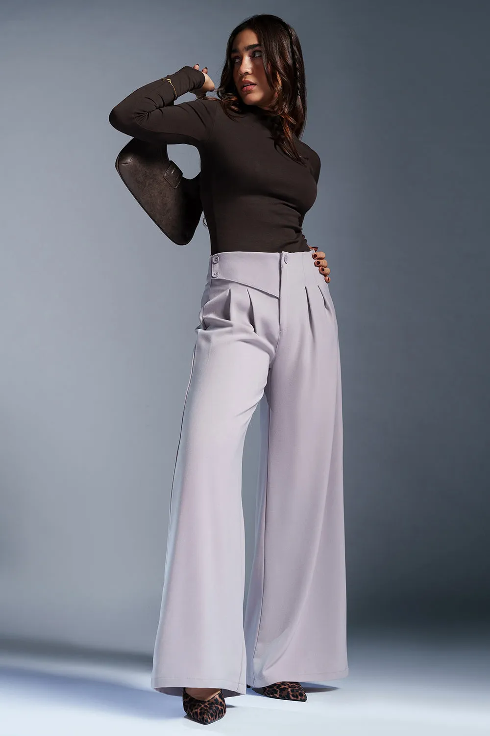 Gentle Grey Stylised Waist Korean Pants