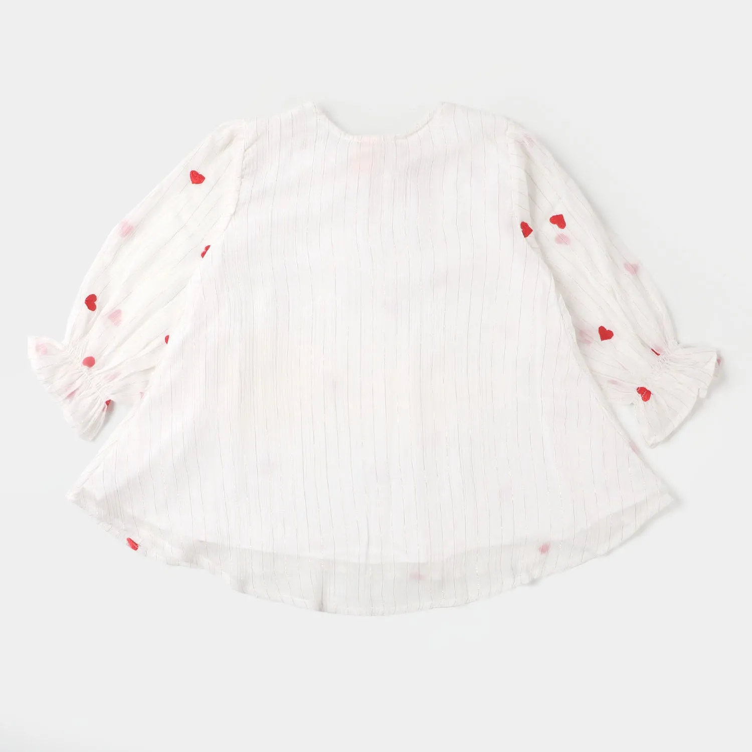 Girls Chiffon Embroidered Top Red Hearts - White