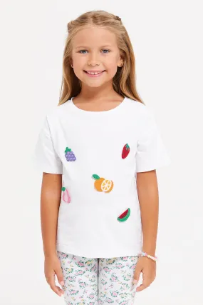 Girls White Embroidered T-Shirt