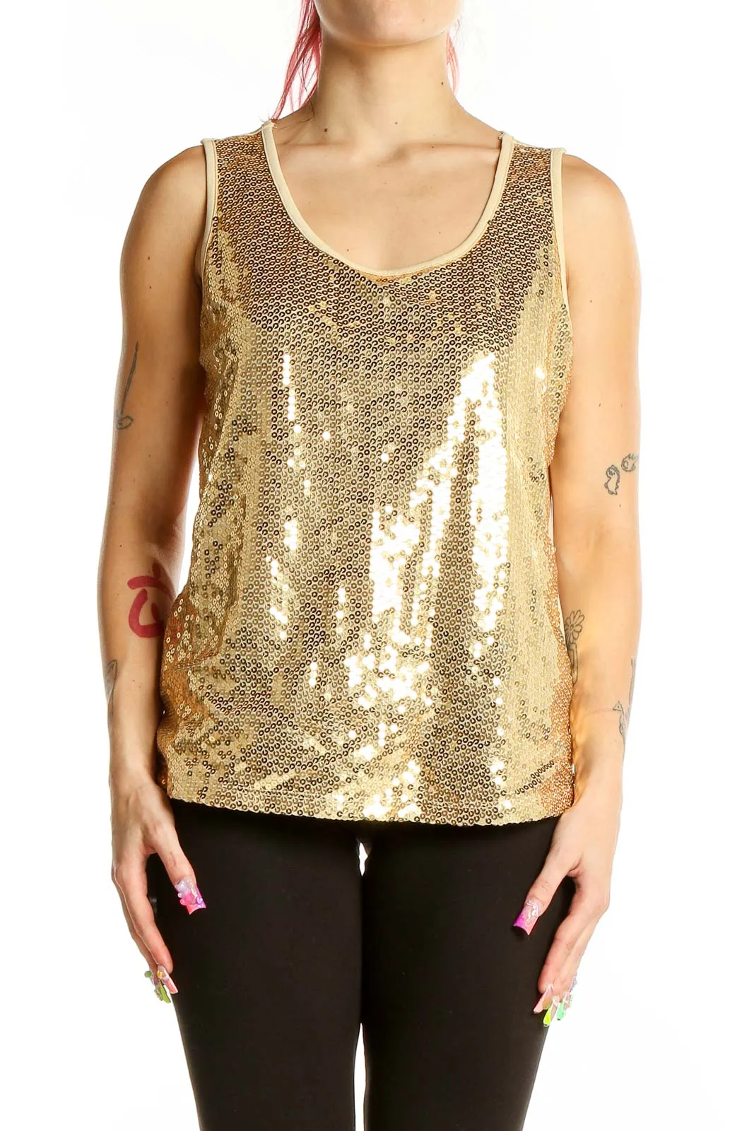 Gold Sequin Sleeveless Tank Top