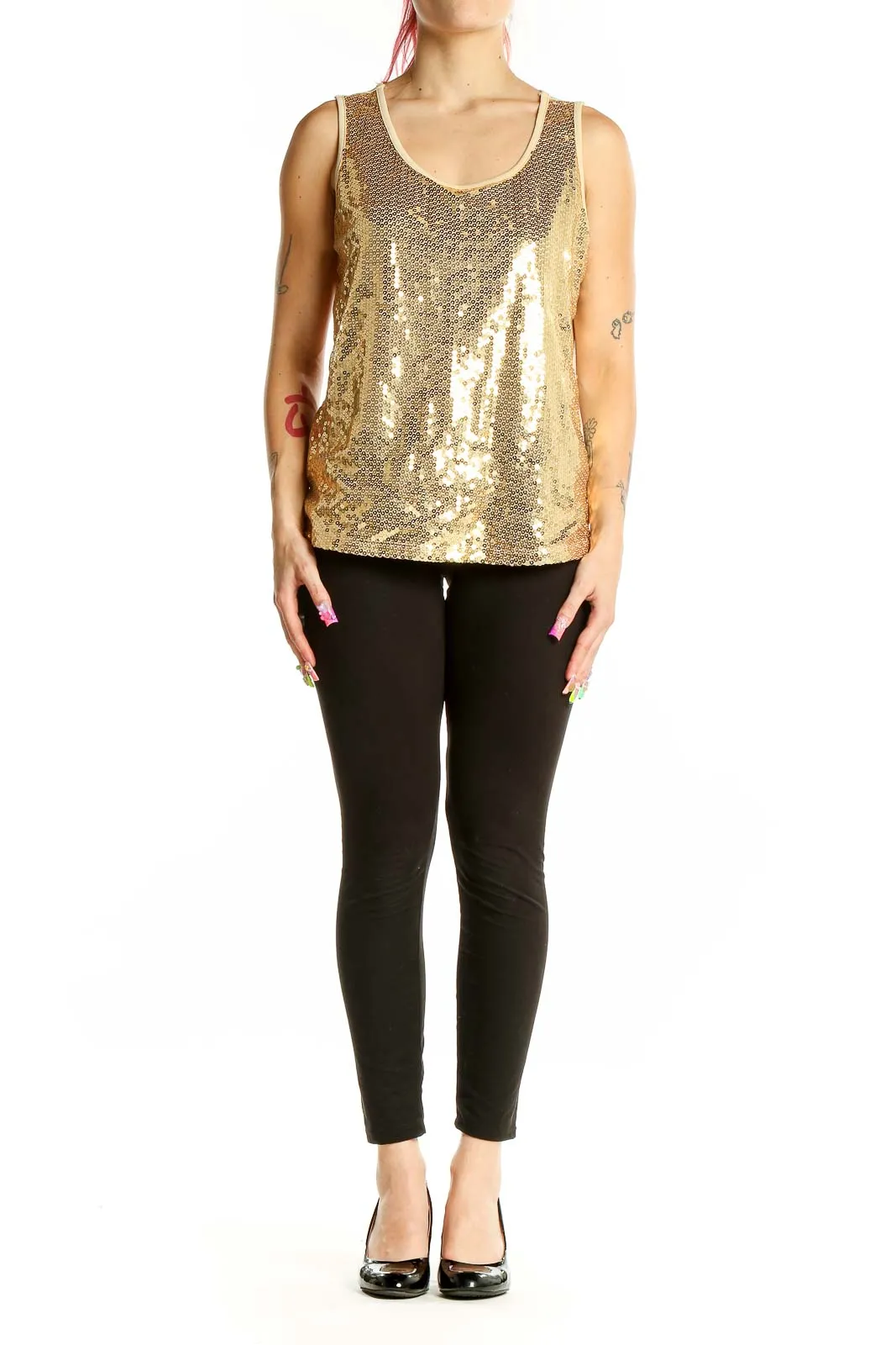 Gold Sequin Sleeveless Tank Top