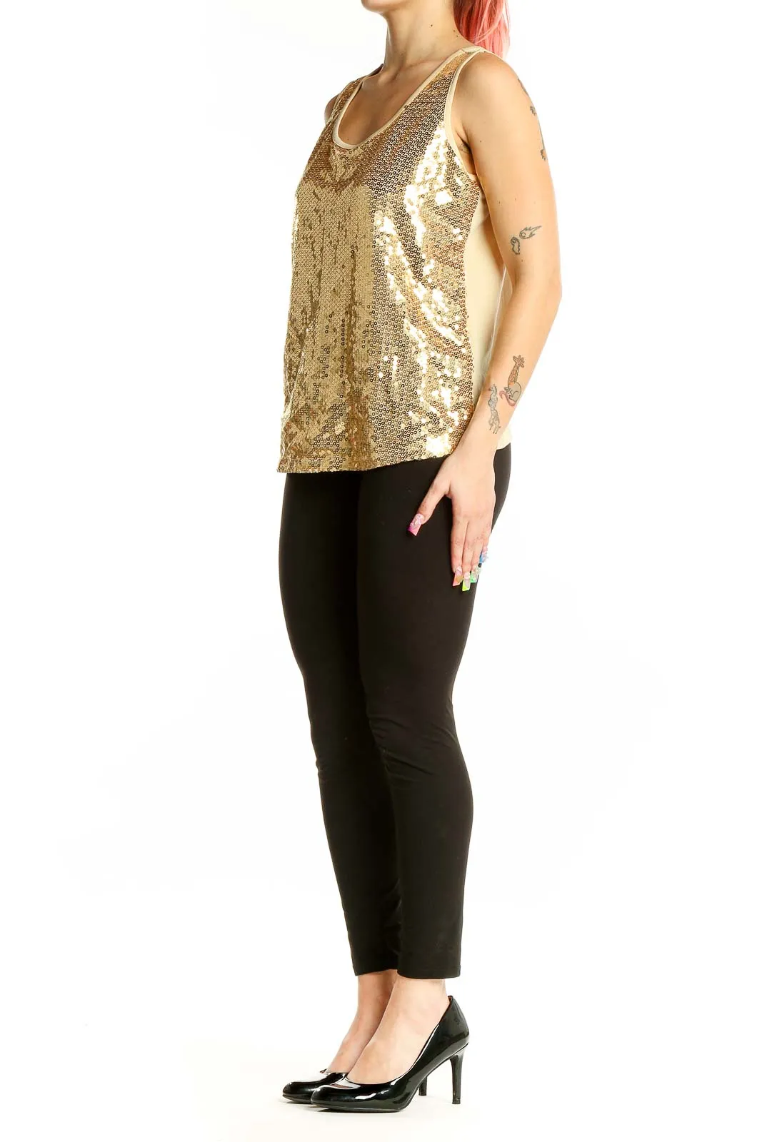 Gold Sequin Sleeveless Tank Top