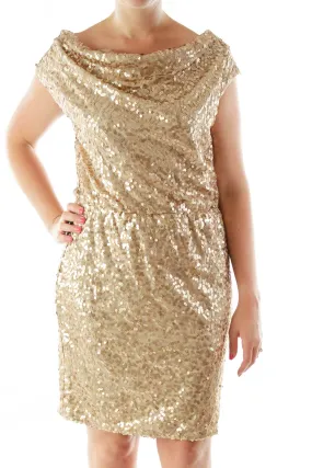 Gold Sequined A-Line Cocktail Dress