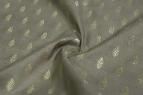 Gray & Golden Motifs Cotton Silk Zari Buta Jacquard Fabric