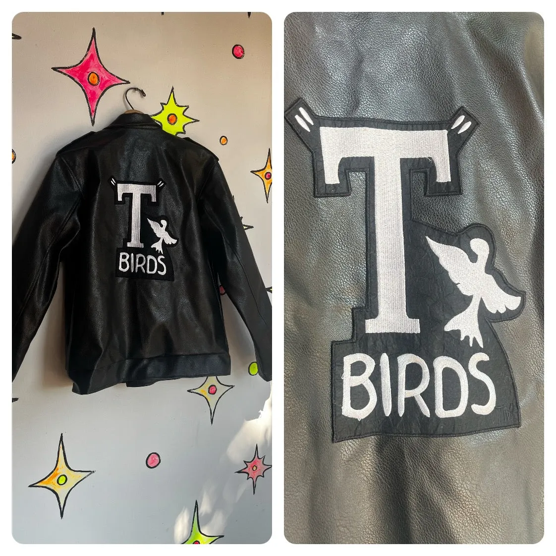 Grease T Birds | Black Faux Leather Jacket 50s Biker Rockabilly Greaser | Size M