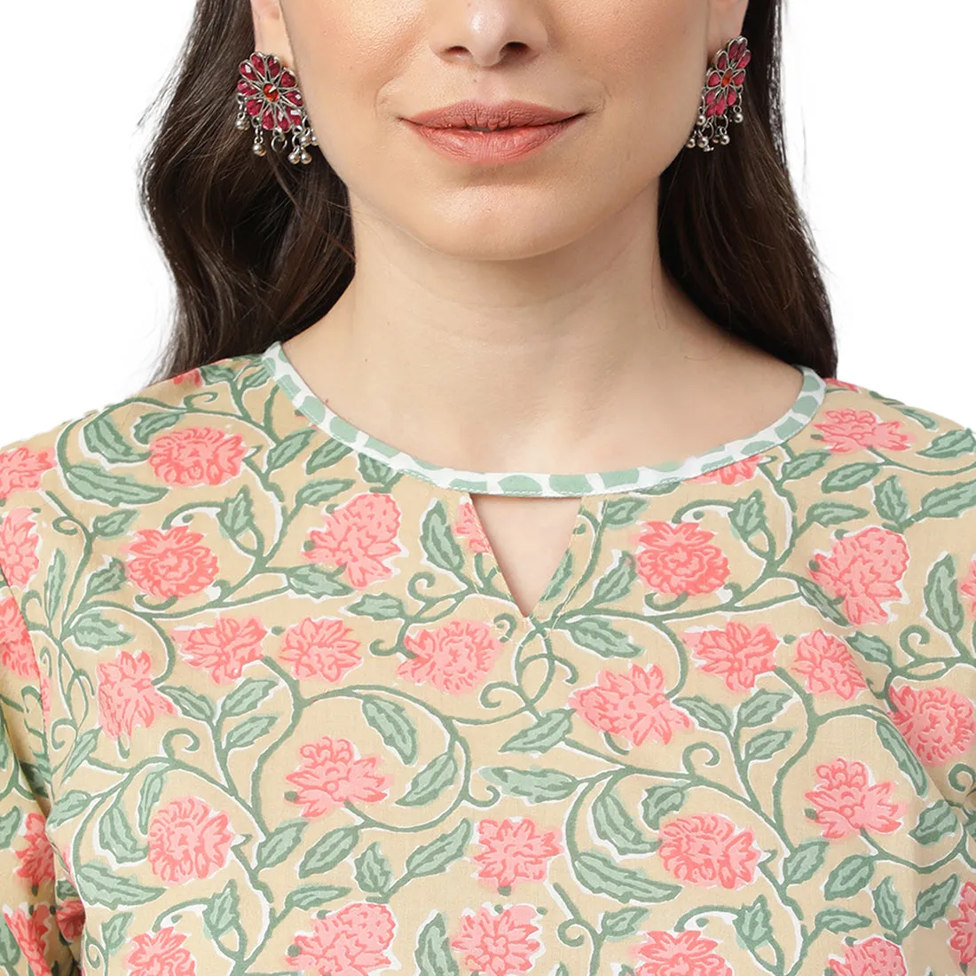 Idalia Multicolor Printed Cotton Kurta With Dull Green
Printed Palazzo Pants