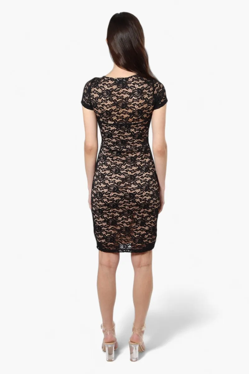 Impress Lace Rose Pattern Cocktail Dress - Black