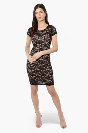 Impress Lace Rose Pattern Cocktail Dress - Black