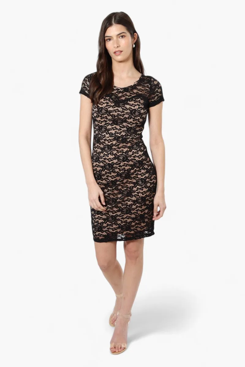 Impress Lace Rose Pattern Cocktail Dress - Black