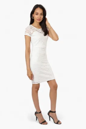 Impress Lace Rose Pattern Cocktail Dress - White