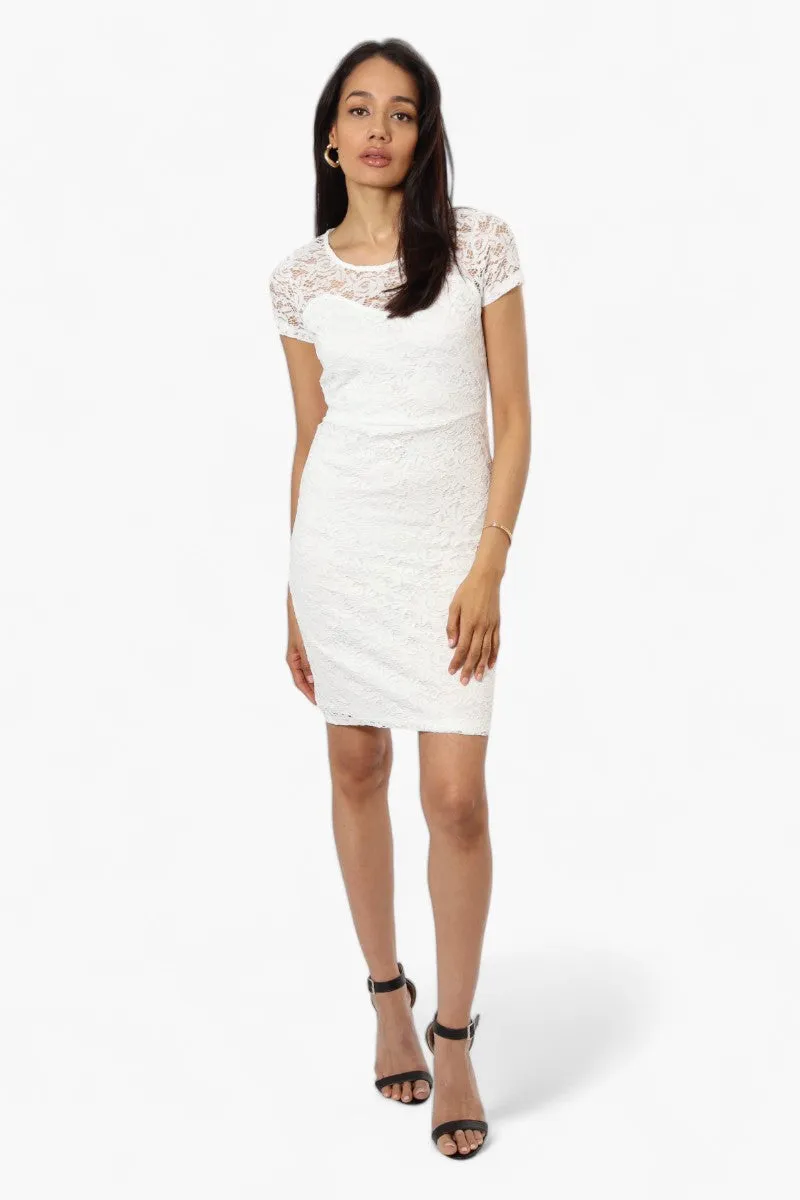 Impress Lace Rose Pattern Cocktail Dress - White