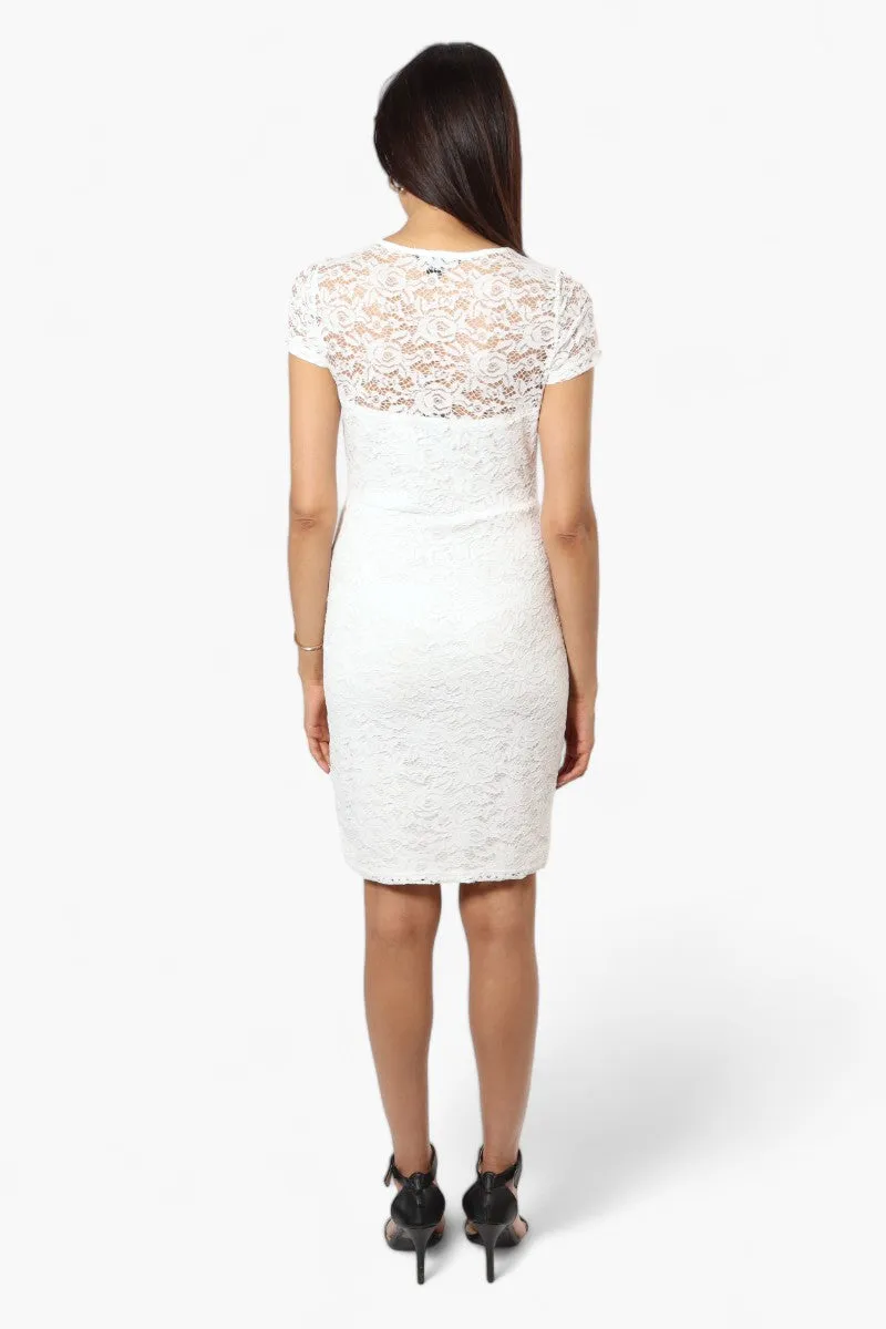 Impress Lace Rose Pattern Cocktail Dress - White