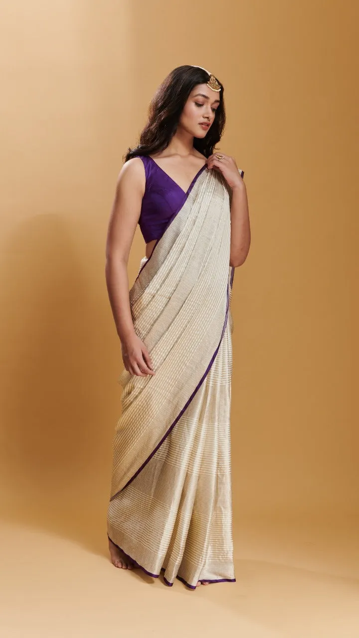 Ivory Silken Ripples silk satin saree