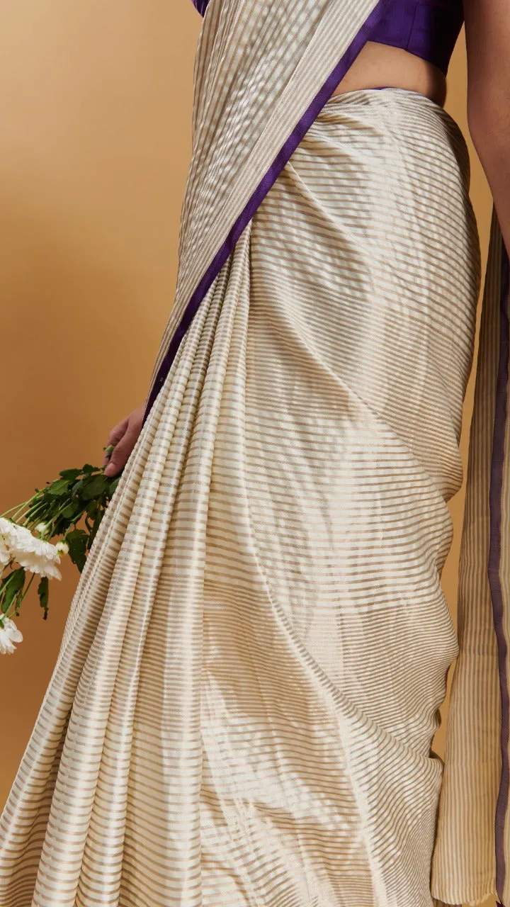 Ivory Silken Ripples silk satin saree