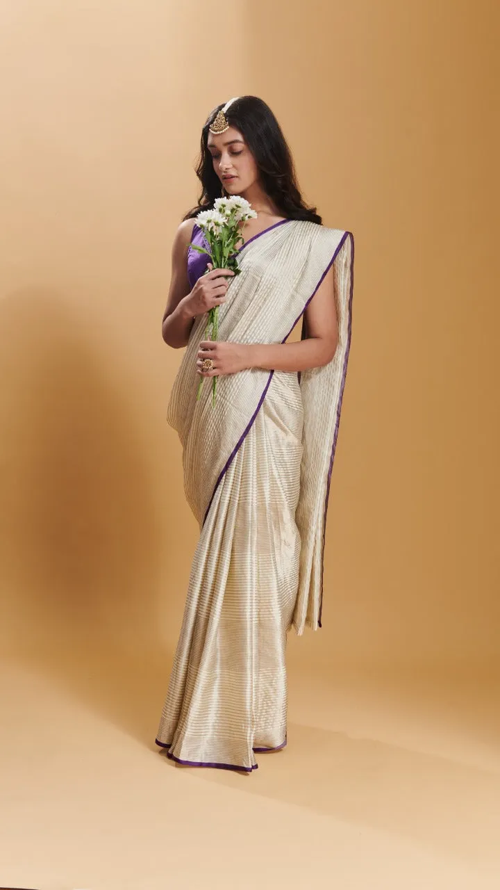 Ivory Silken Ripples silk satin saree