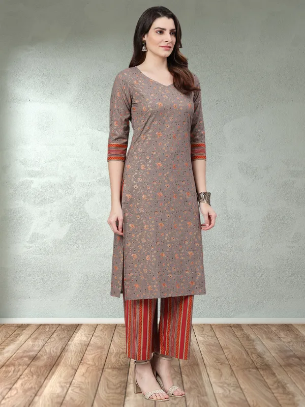 Jaal Printed Kurta With Stripes Palazzo Pants And Dupatta