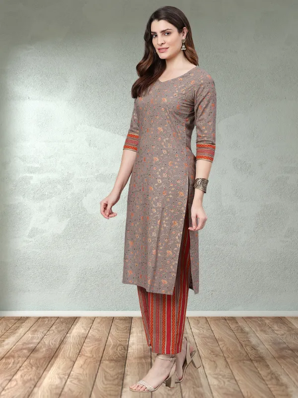 Jaal Printed Kurta With Stripes Palazzo Pants And Dupatta