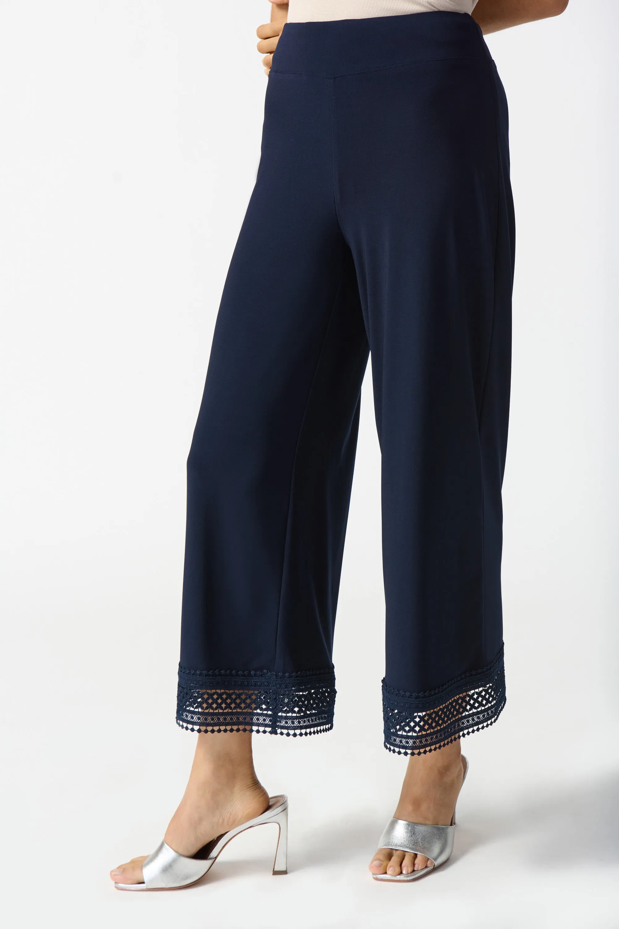 Joseph Ribkoff Crochet Detail Cullotte Pant 242134 - Midnight Blue