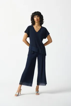 Joseph Ribkoff Crochet Detail Cullotte Pant 242134 - Midnight Blue