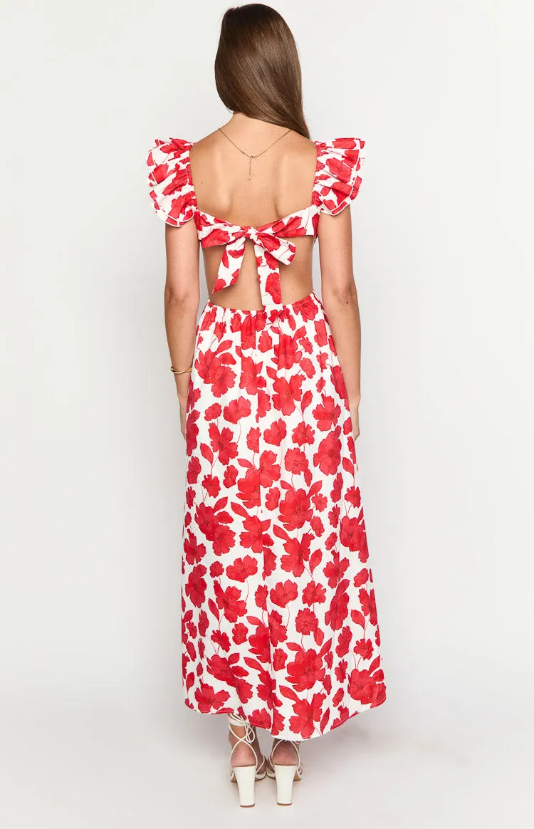 Kaden Red Anemone Floral Print Maxi Dress