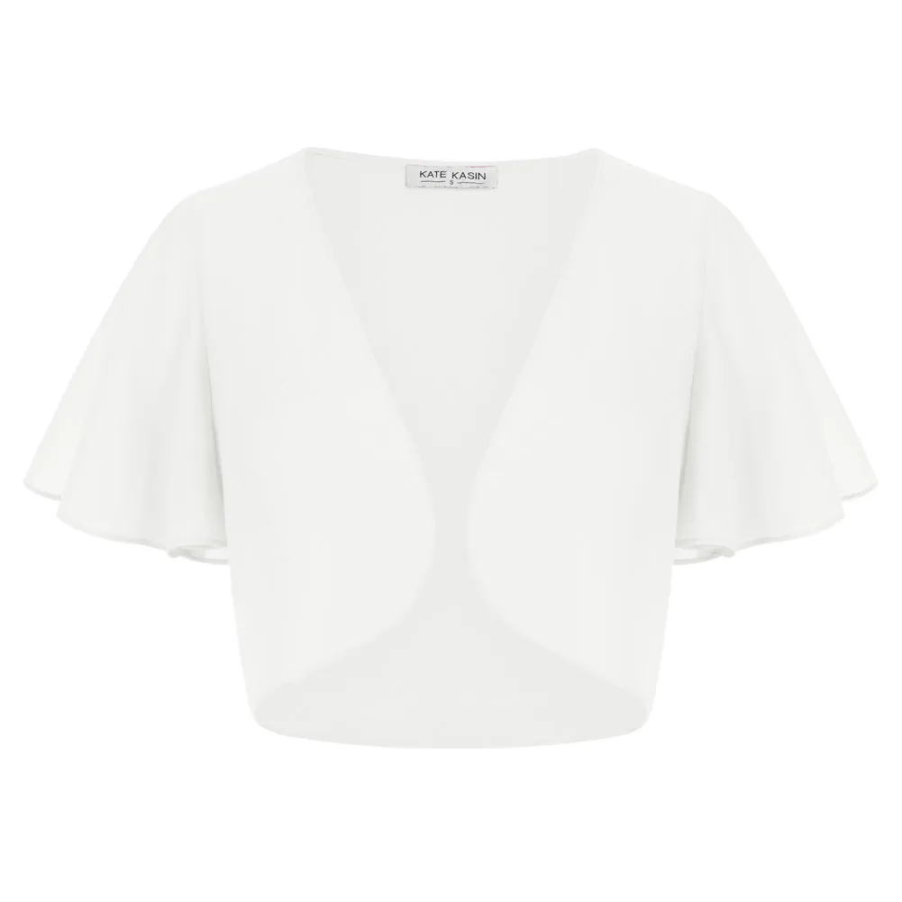 Kate Kasin Women Shrug Sheer Ruffle Short Sleeve Cropped Chiffon Bolero