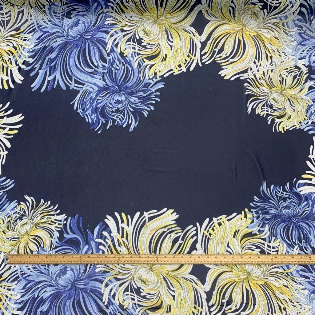 Large Yellow and Blue Floral Chiffon Fabric