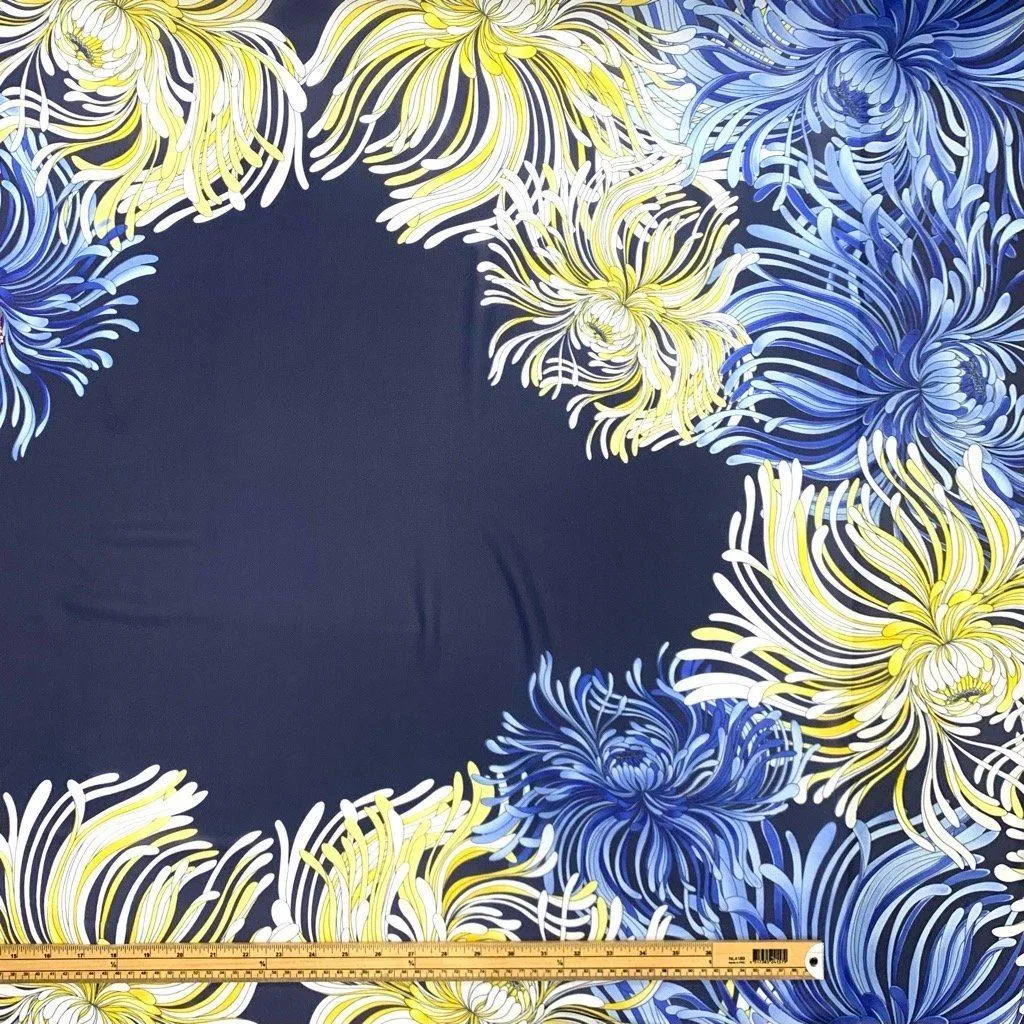 Large Yellow and Blue Floral Chiffon Fabric