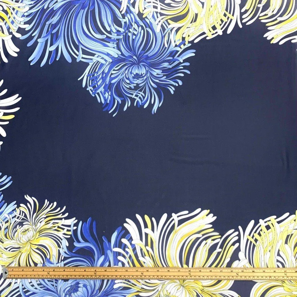 Large Yellow and Blue Floral Chiffon Fabric