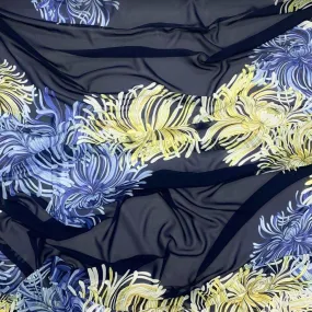 Large Yellow and Blue Floral Chiffon Fabric