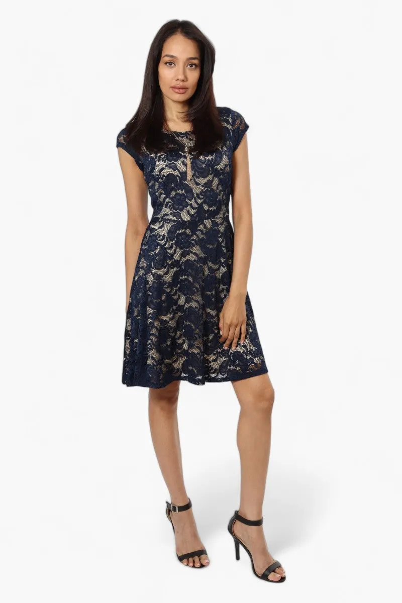 Limite Floral Lace Necklace Cocktail Dress - Navy