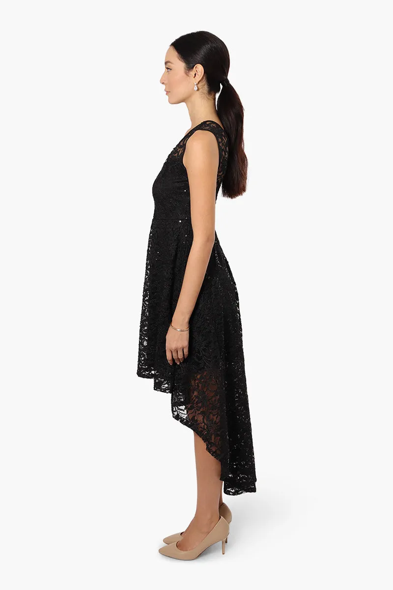 Limite High Low Lace Sequin Cocktail Dress - Black