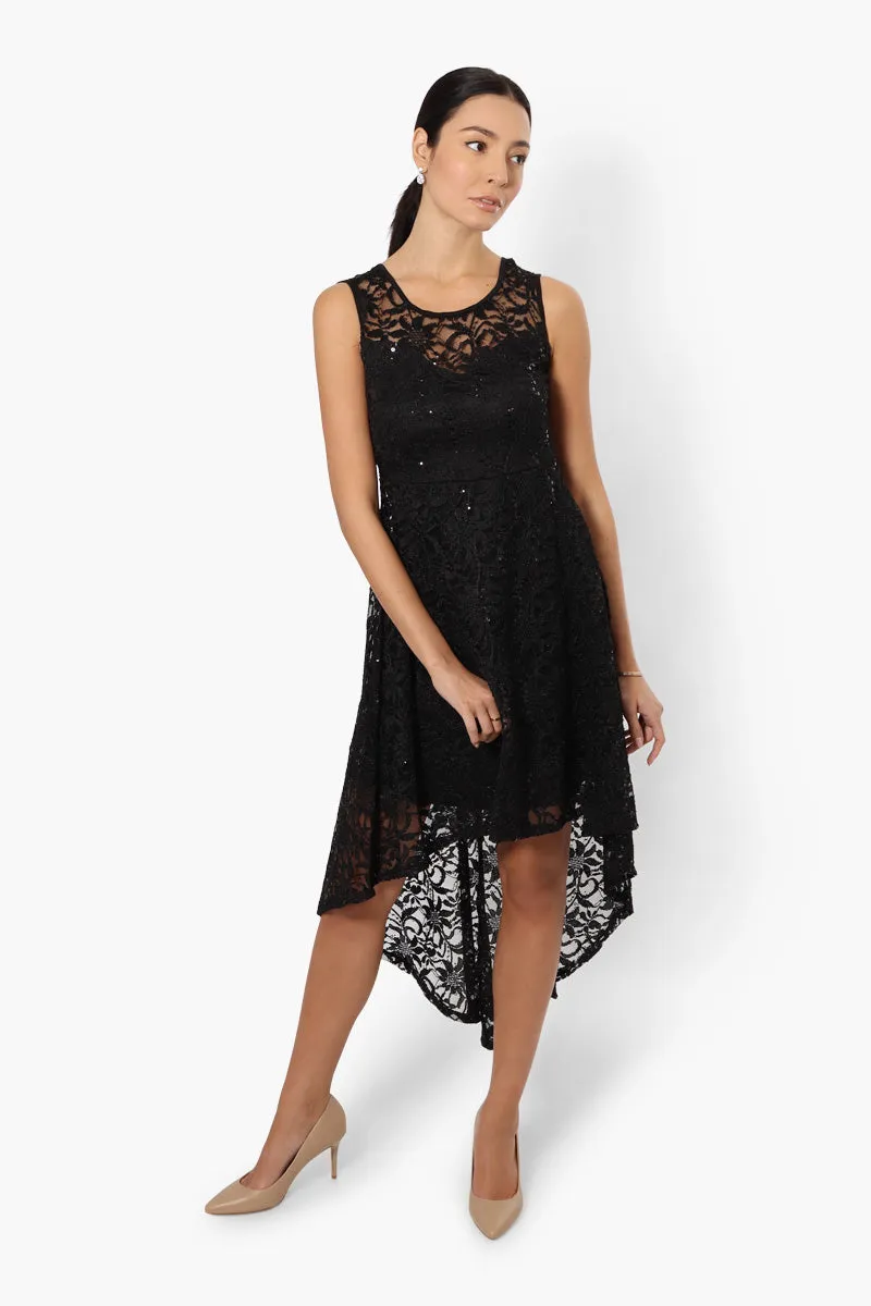 Limite High Low Lace Sequin Cocktail Dress - Black