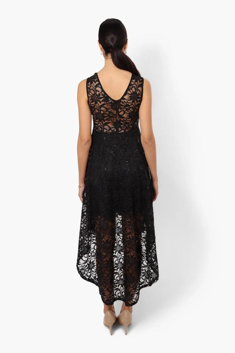 Limite High Low Lace Sequin Cocktail Dress - Black