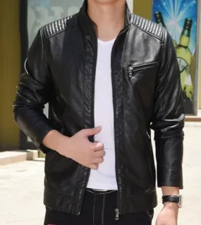 Mens Vegan Leather Black Biker Jacket