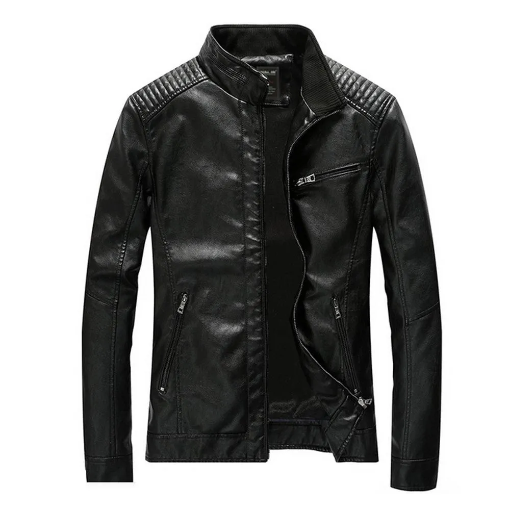 Mens Vegan Leather Black Biker Jacket