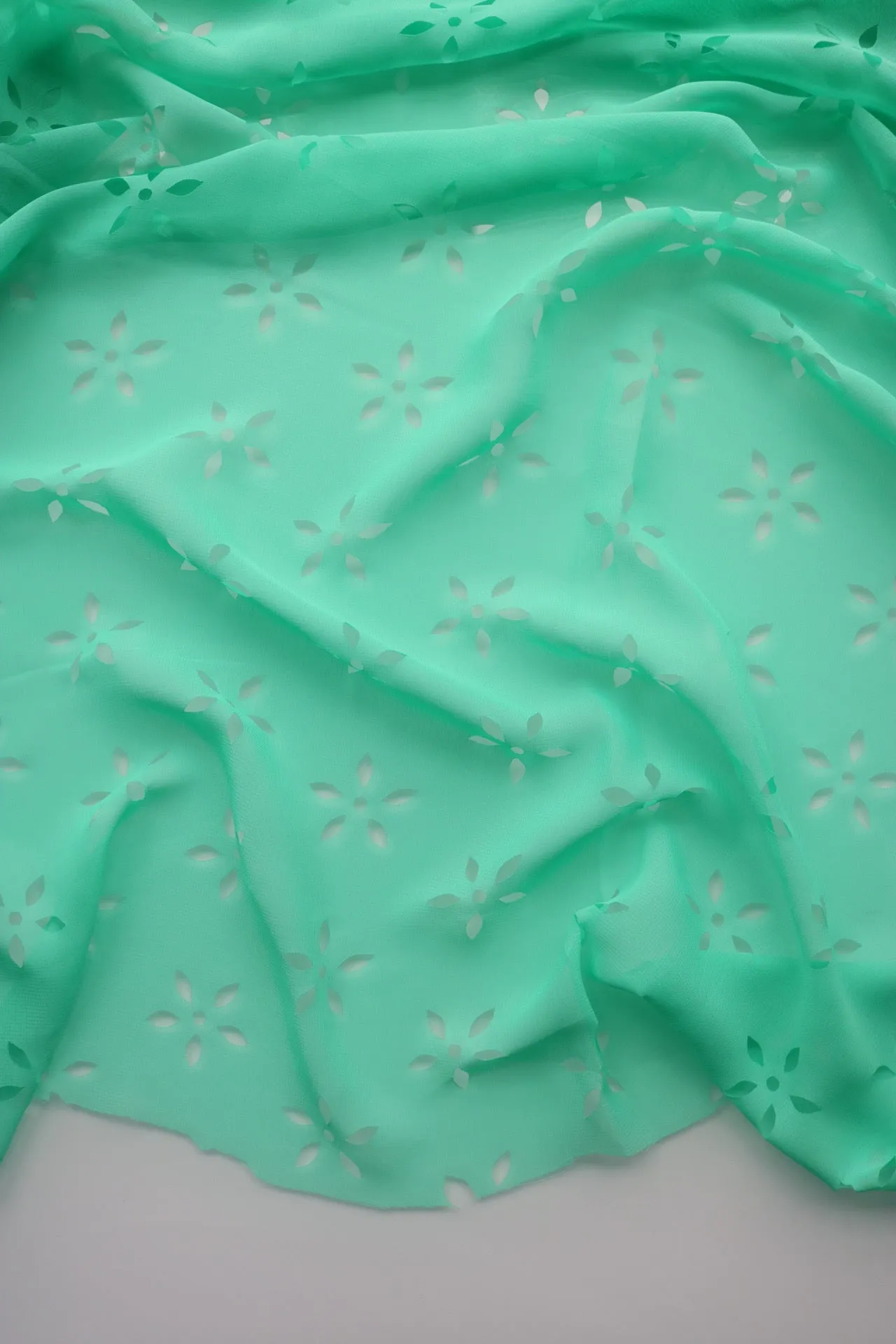 Mint Green Floral Laser Cut Chiffon